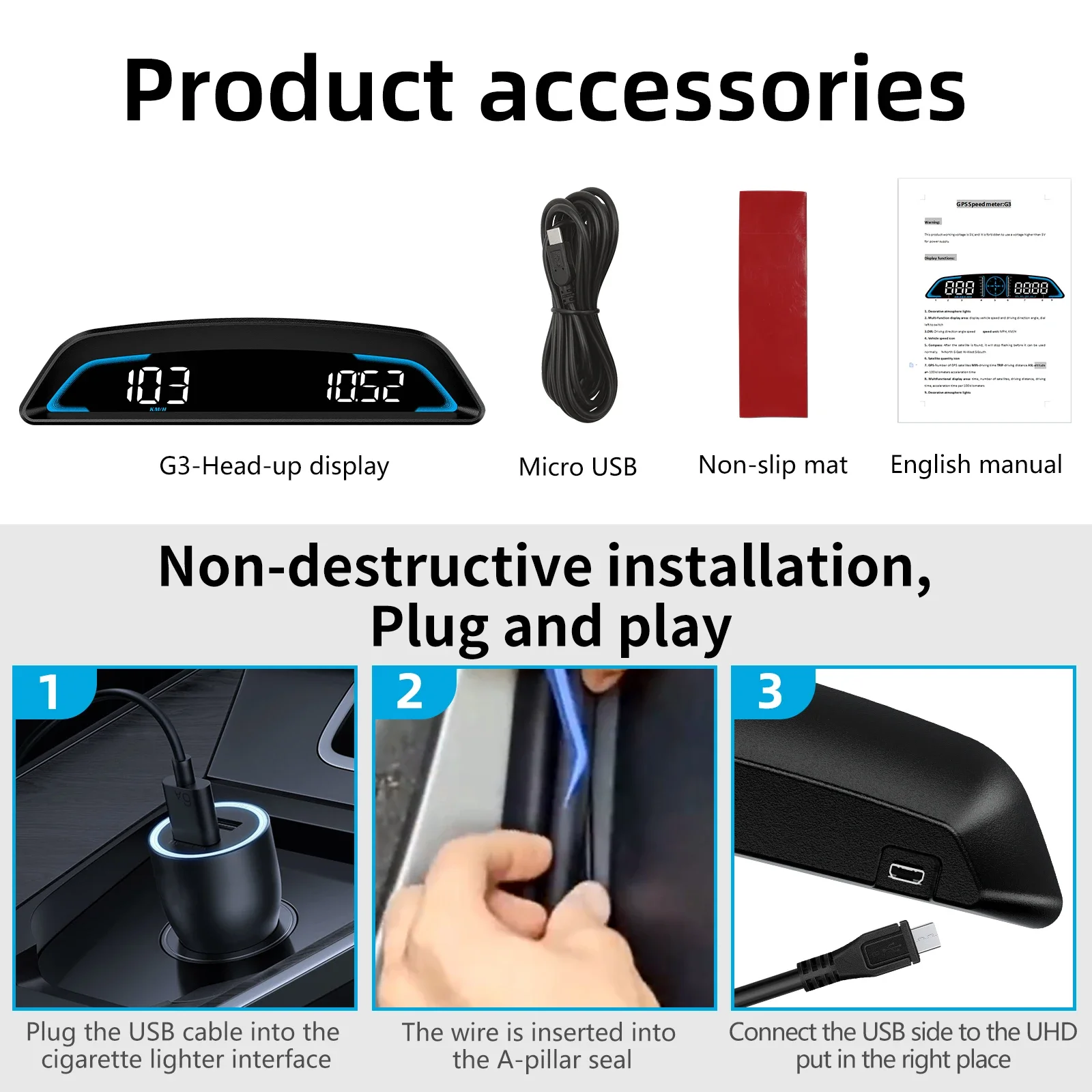 G3 Head Up Display GPS Smart Car HUD Digital Speedometer RPM Water Temp RPM Electronics Accessories Universal For All Cars