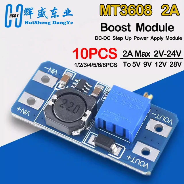 1-10PCS MT3608 Boost Module DC-DC Step Up Converter Booster Power Supply Module Board 2A Max 2V-24V To 5/9/12/28V dla Arduino