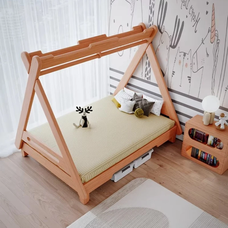 

Children's tent bed boy bedroom solid wood 1.5 Montessori wooden house bed girl tree house boy single bed