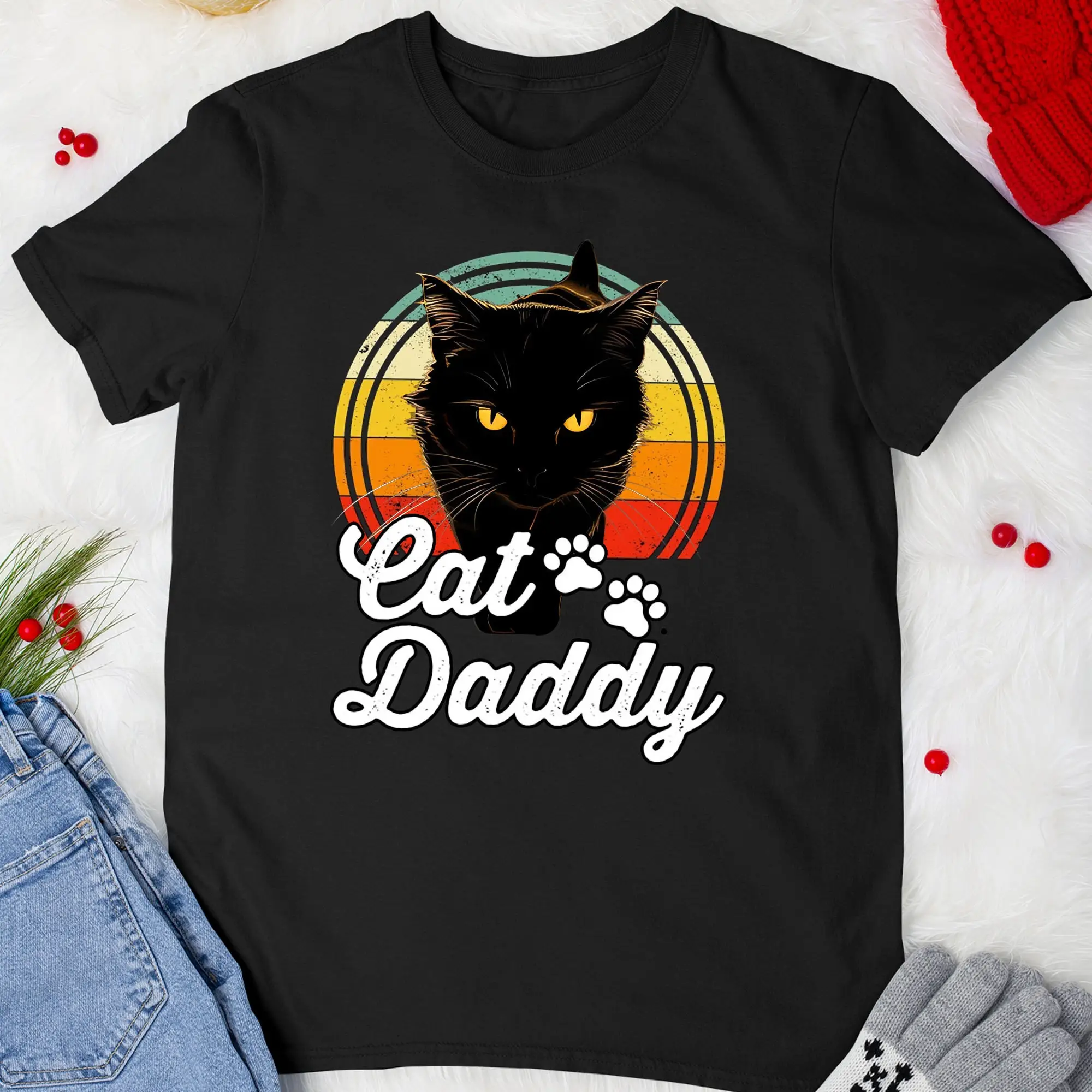 Father's Day T Shirt Retro Cat Daddy Best Dad Ever Owner Father For Boys Men