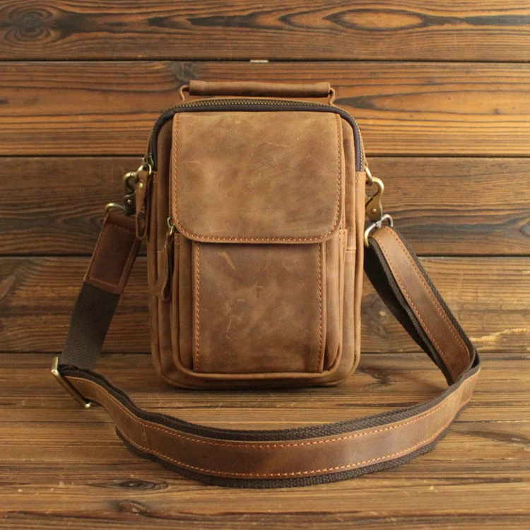 

Trendy Men's Leather oulder Bag Top Layer Cowhide Single Crossbody Bag Diagonal Bapa Retro Sle Casual Pure Color