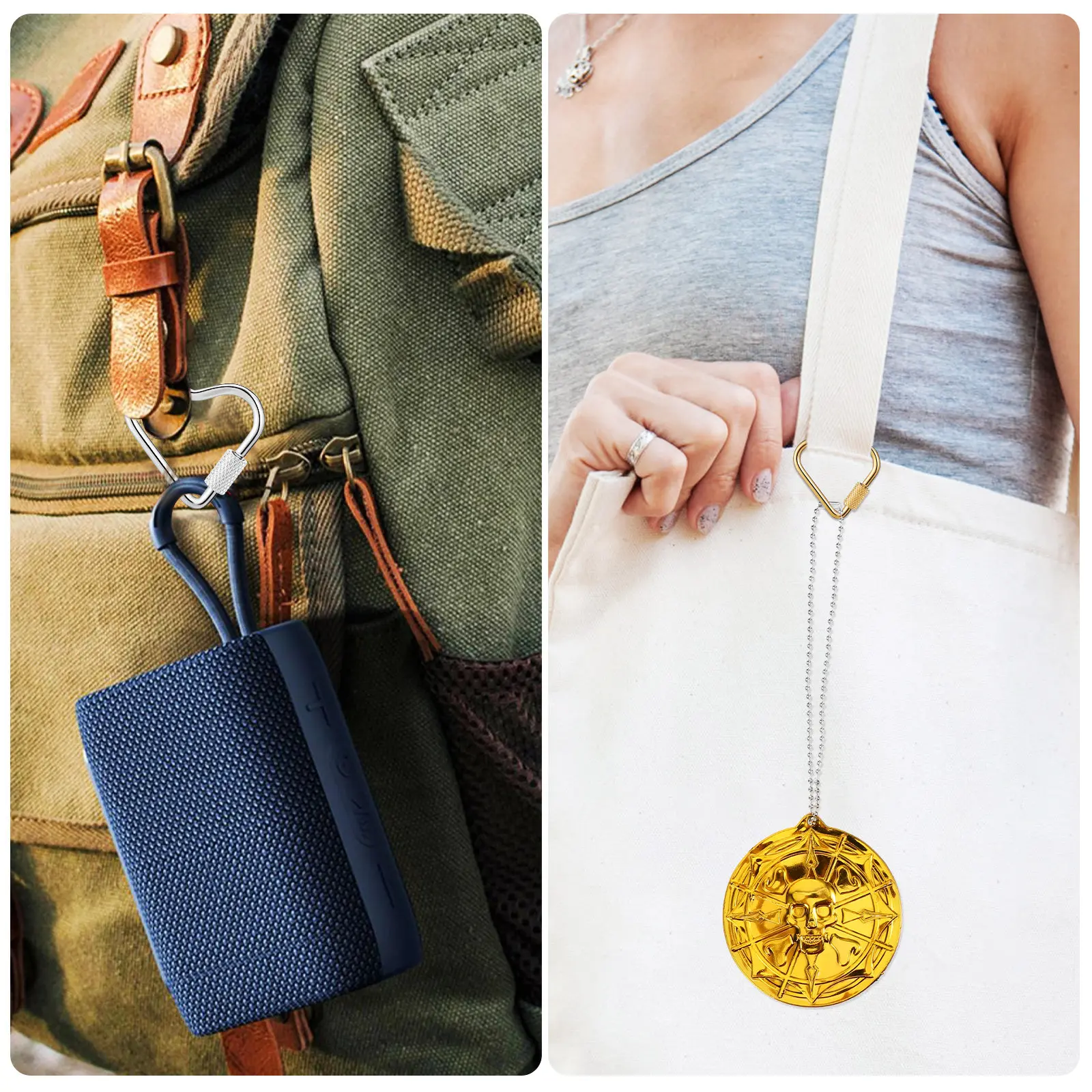 

Набор из 4 карабинов в форме сердца из нержавеющей стали для изготовления украшений, сумок, прочных металлических соединителей, милых защелкивающихся замков