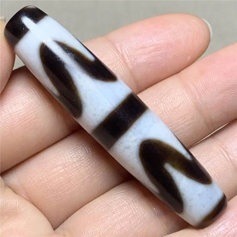 Thing One Picture Natural Agate Authentic Tibetan Fine Glossy Black White Double Tiger Teeth Dzi Pendant Men and Wom