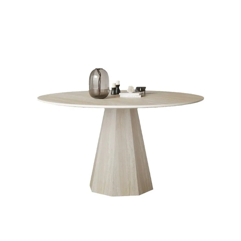 

Medieval style, dining table and chairs, simple and modern, light luxury, round, pastoral style, rock slab