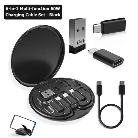 PD 60W Multifunctional USB Type C Data Cable Set Fast Charging For Iphone Xiaomi Charger Storage Adapter Card Pin Travel Box