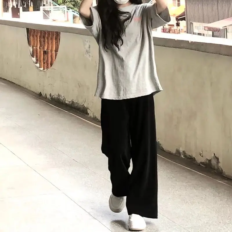 

Широкие брюки нейтрального цвета, женские летние быстросохнущие брюки стандартного кроя, уличные трендовые дышащие брюки с эластичной резинкой для ночного клуба