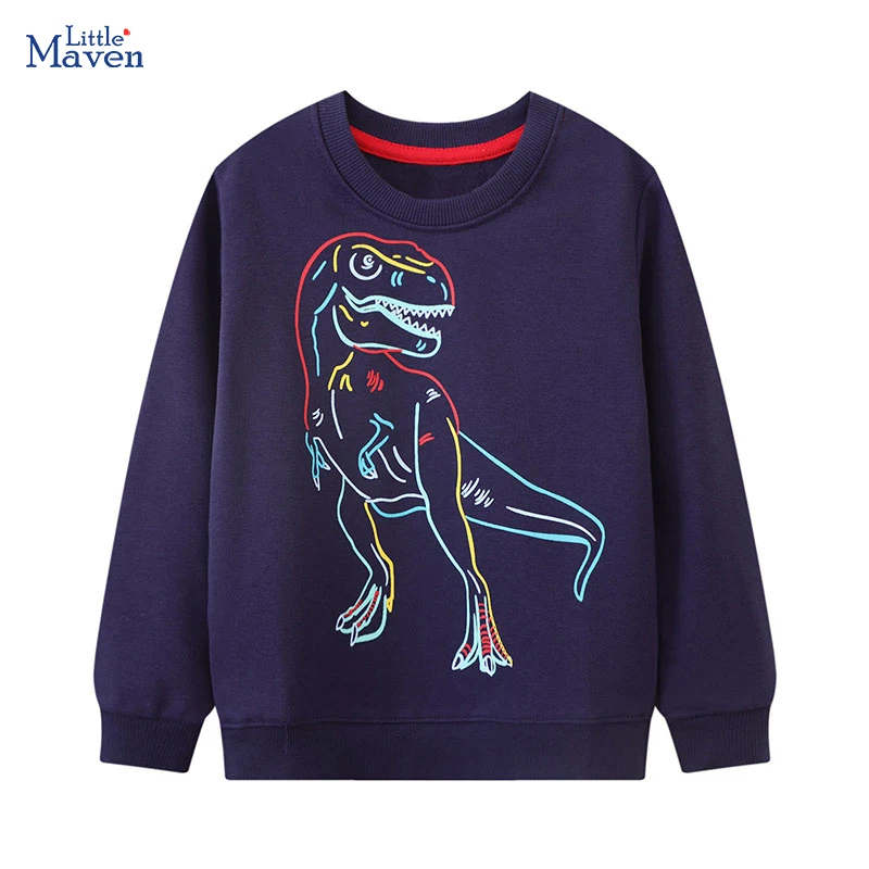 Little Maven 2024 New Spring and Autumn Tops Children\'s Clothing Kids Clothes Boys Hoodies Cartoon Dinosaurs Sweatshirt Cotton