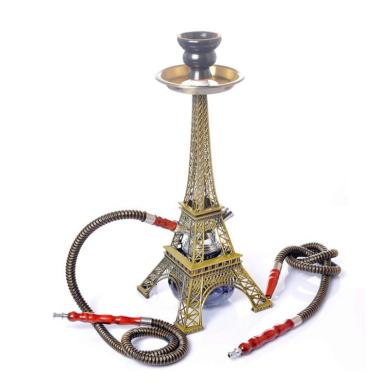 Eiffel Tower Arabian Shisha, Double Pipe Hookah Ceramic Bowl Accessories Birthday Gift Home Decoration