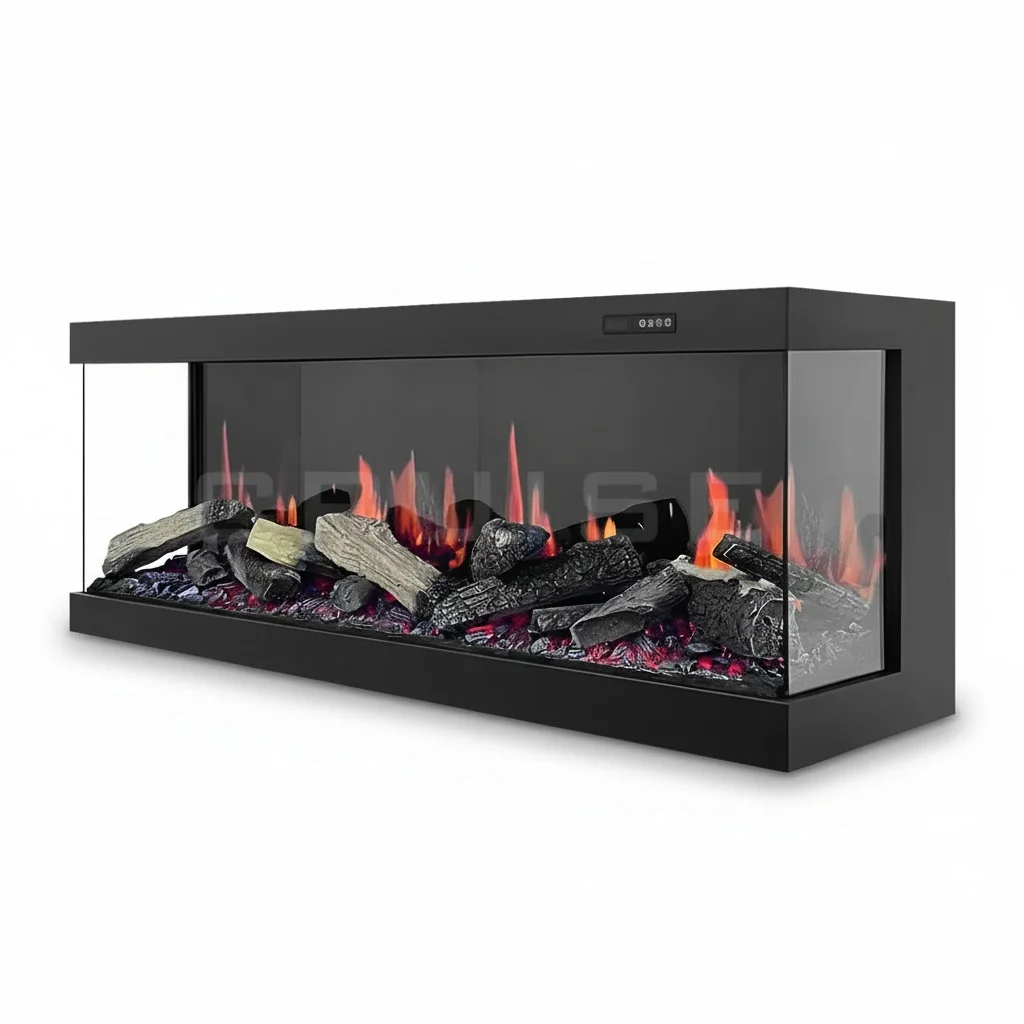 

LCD Holographic Fireplace, 640mm Built-in Modular Insert, 3-Sided Electric Fireplace with Tempered Glass, Decorative Display