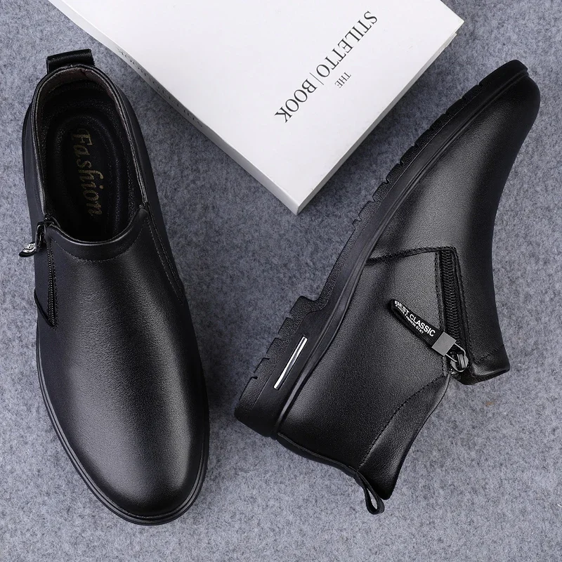 

Winter New Men's Cotton Shoes Outdoor High Top Casual Shoes High-quality Office Business Men's Leather Ankle Boots Anti Slip