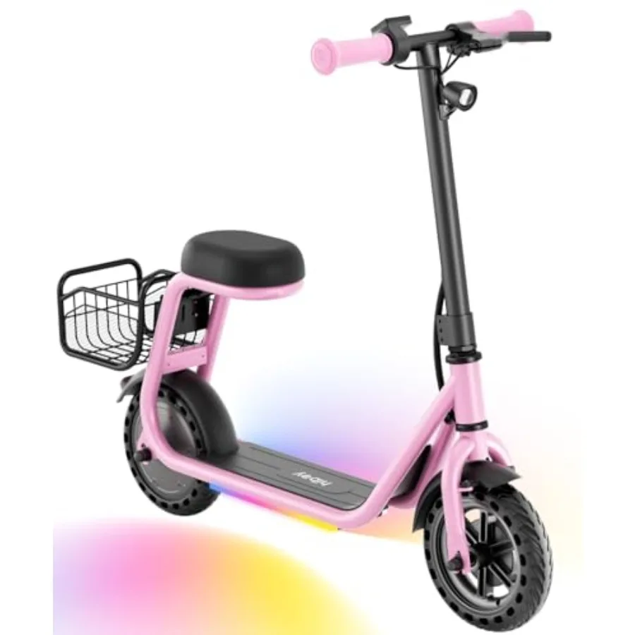 

' electric scooter with seat for ages 410, aluminum frame, blue, UL certified, LED lights, 9.3 MPH speed, 100W motor, easy cont