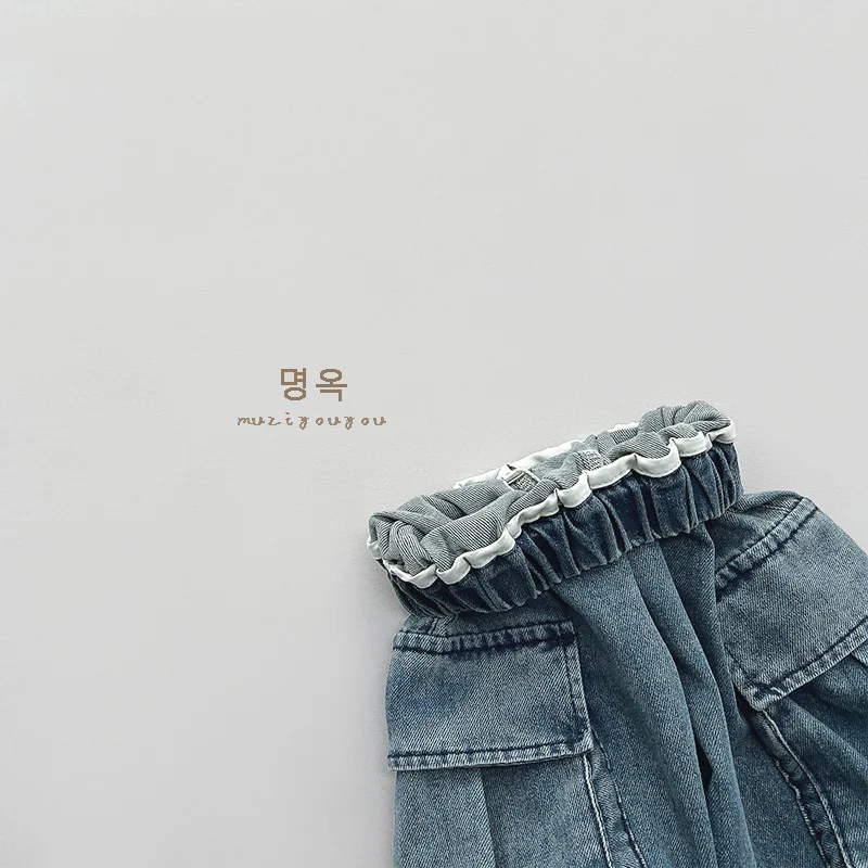 Jeans en denim à poches pour enfants, pantalons décontractés polyvalents, pantalons monochromes pour tout-petits, vêtements pour garçons, mode