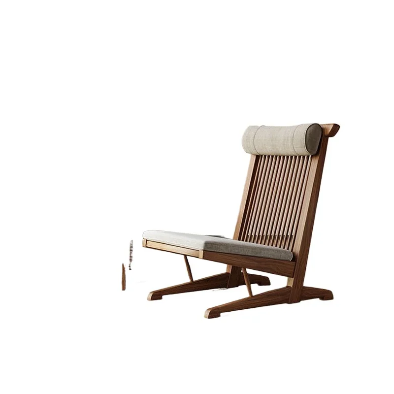 

Medieval solid wood leisure back chair, B & B hotel wabi-sabi recliner, balcony retro single sofa