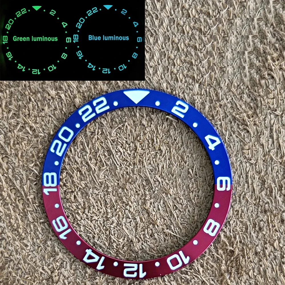 Blue/ Green Luminous Watch Bezel GMT Curvature Aluminum Blue Red Watch Inserts Modified Watches Accessories OD 38MM ID30.5MM