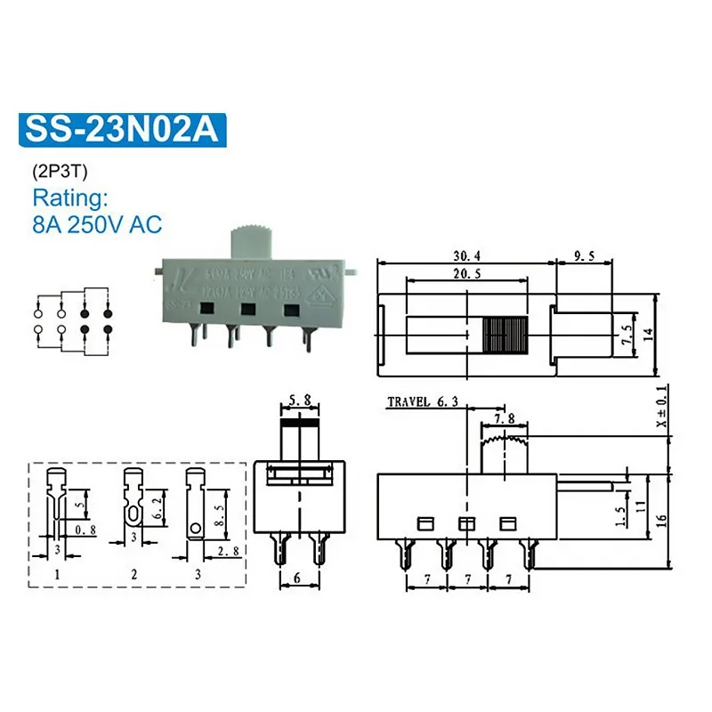 高電流ヘアドライヤースイッチ,防塵トグルスイッチ,排気フード,SS-23N02A, 5個