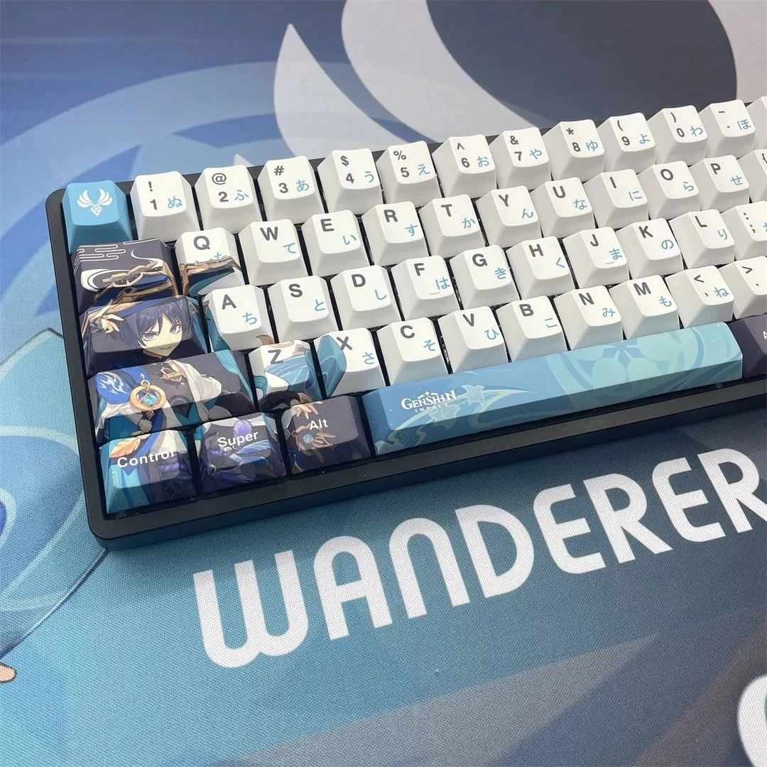 أغطية مفاتيح من نوع Genshin موديل 108 أغطية مفاتيح ذات تأثير سكاراموش على شكل مربعات ارتفاع الكرز قبعات مفاتيح شخصيات لعبة للزينة على لوحة المفاتيح