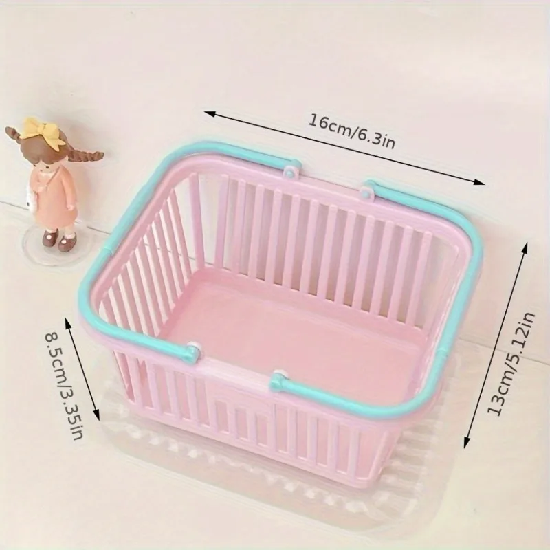 10 pièces Mini paniers de rangement avec poignées organisateur multi-fonctionnel rose en plastique Macaron coloré petits articles paniers de rangement ensemble