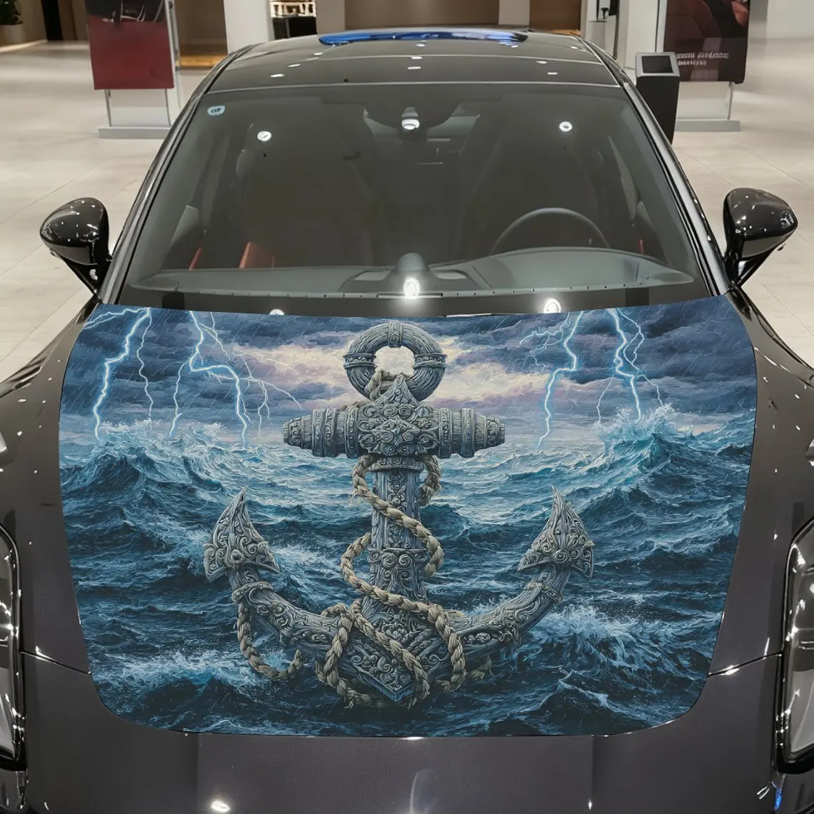 

Lightning Ship Anchor Car Hood Wrap - Self-Adhesive Vinyl Sticker For Trucks, Durable & Wear-Resistant, Decorative Bonnet Graphi