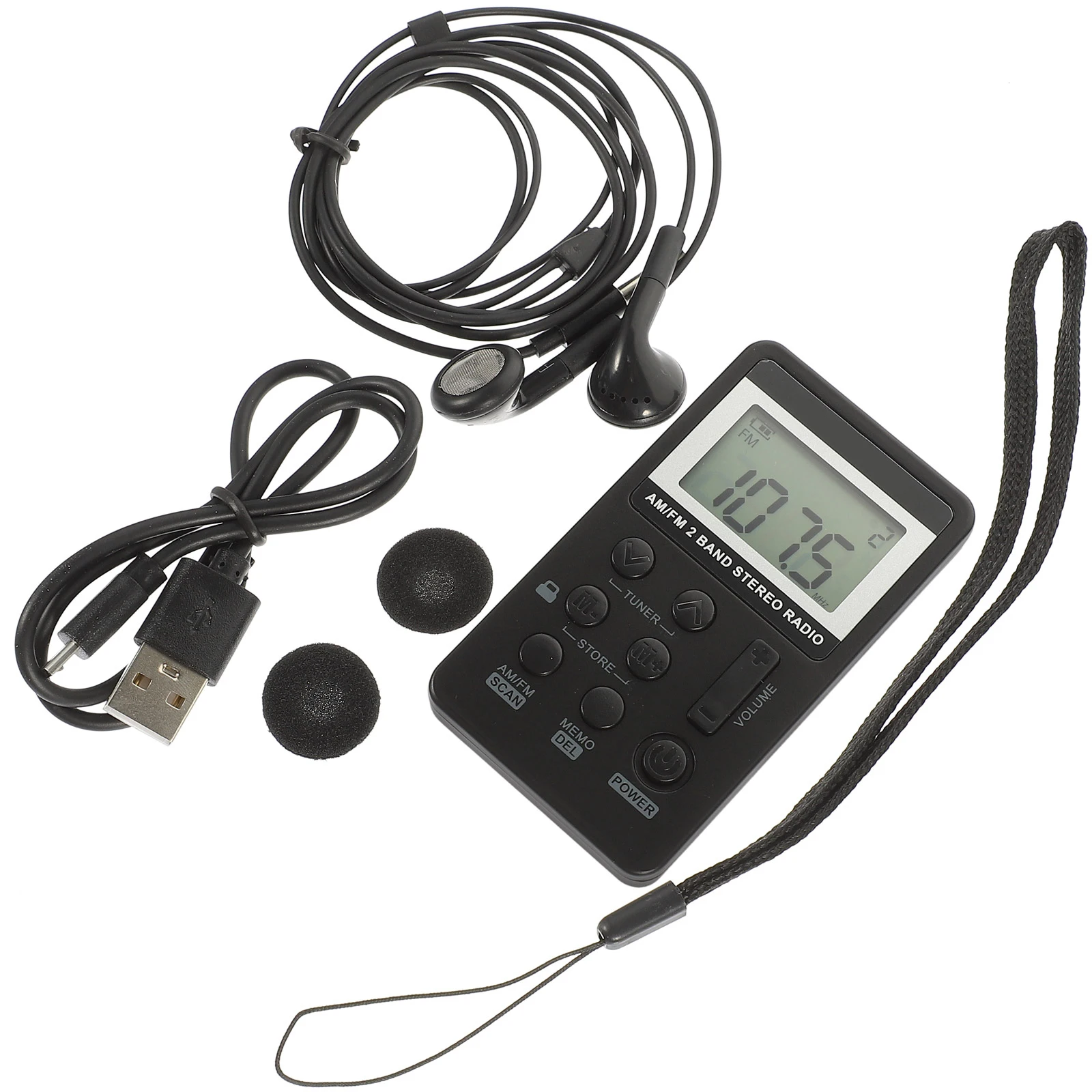 

Portable Radio Small Size Black Color 2 Band AM FM DSP Chip High Sensitivity Mini Radio Armband LCD Display Channel