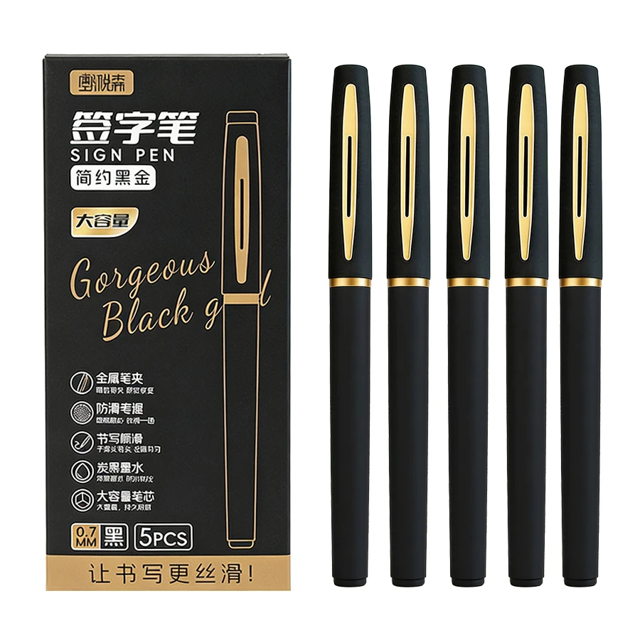 

5Pcs/Pack Large Capacity Gel Pen 0.5/0.7/1.0mm Tip Black Ink Signature Pen Writing Business Office Supplies School Stationery