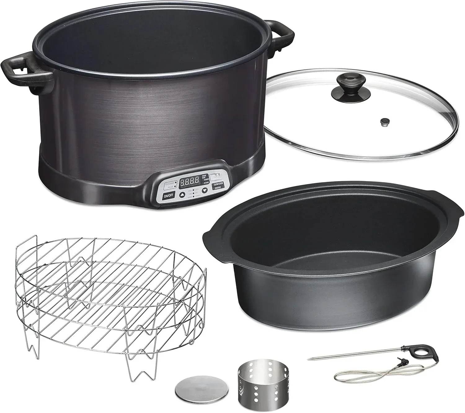 2-in-1 Indoor Electric Smoker & Programmable Slow Cooker, 6 Quart, With 3-Tier Smoking Rack for Meat, Cheese and More