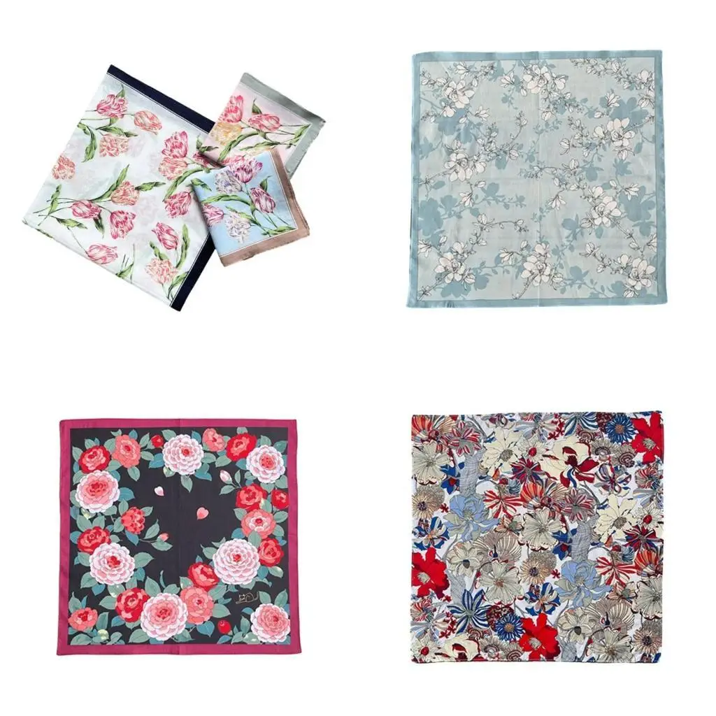

R1WE Polyester Handkerchiefs Women Washable Floral Pattern Hankie Colorful Handkerchiefs for Adult Ladies Random Pattern