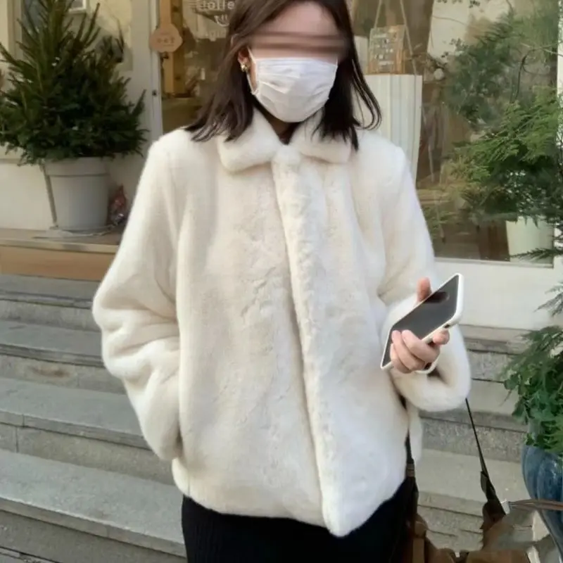 

Women New Faux Fur Coat Autumn Winter Thickened Fuzzy Short Jacket Turn Down Collar Versatile Top