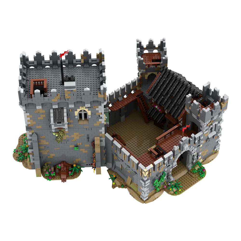 MOC Medieval Lions' Castle Modular Building Blocks Kingdom Enclosure Walls Tower Defense Architecture Brick Toys Adult Gift