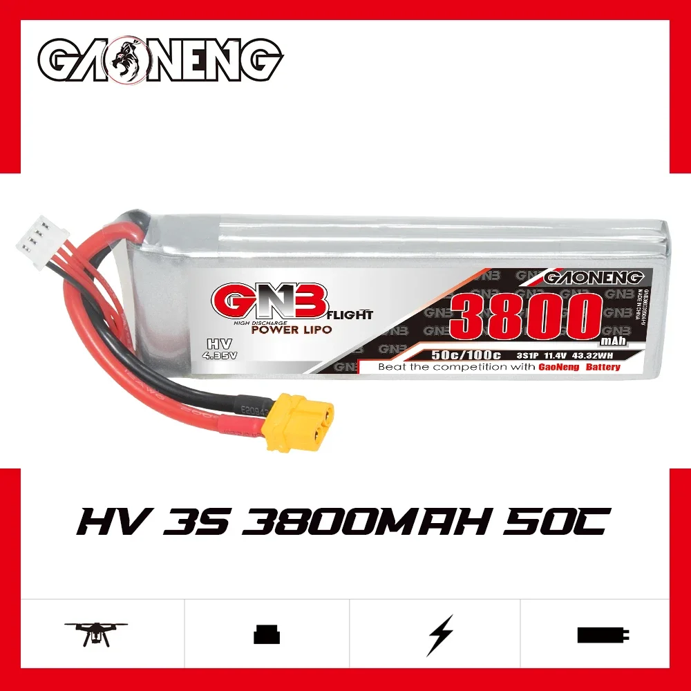 GAONENG GNB 3800mAh HV 3S 50C 100C 11.4V XT60 LiPo Battery RC Truck  Airplane Helicopter MultiCopter RC Boat RC Hobbies