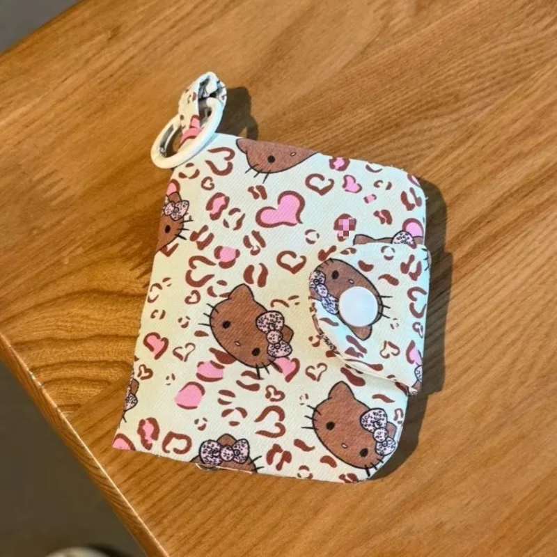 

Hello Kitty Card Bag Cute Kt Women Zero Wallet Leopard Pattern Butterfly Folding Multi Layer ID Coin Storage Girl Gift Wholesale