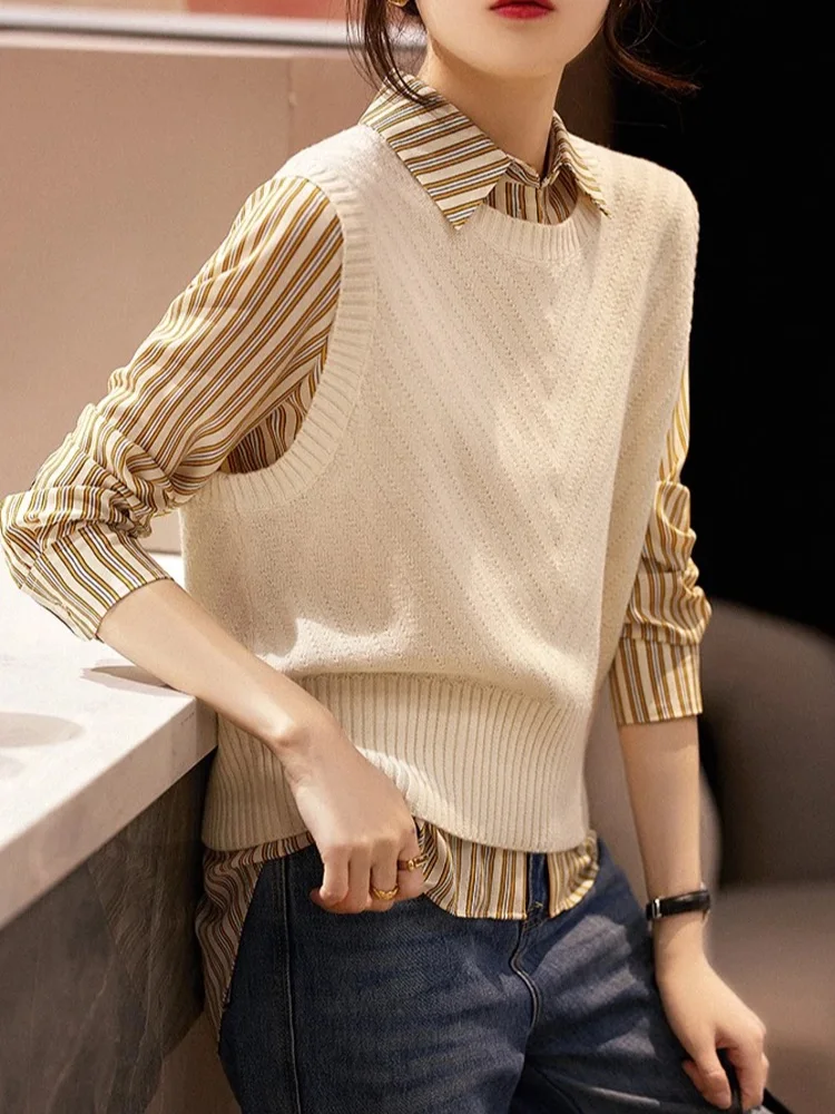Autumn Winter Vest Sweater Women's Pullover 100% Merino Wool Knitwear O-Neck V-Shaped Jacquard Sleeveless Soft Clothes Waistcoat