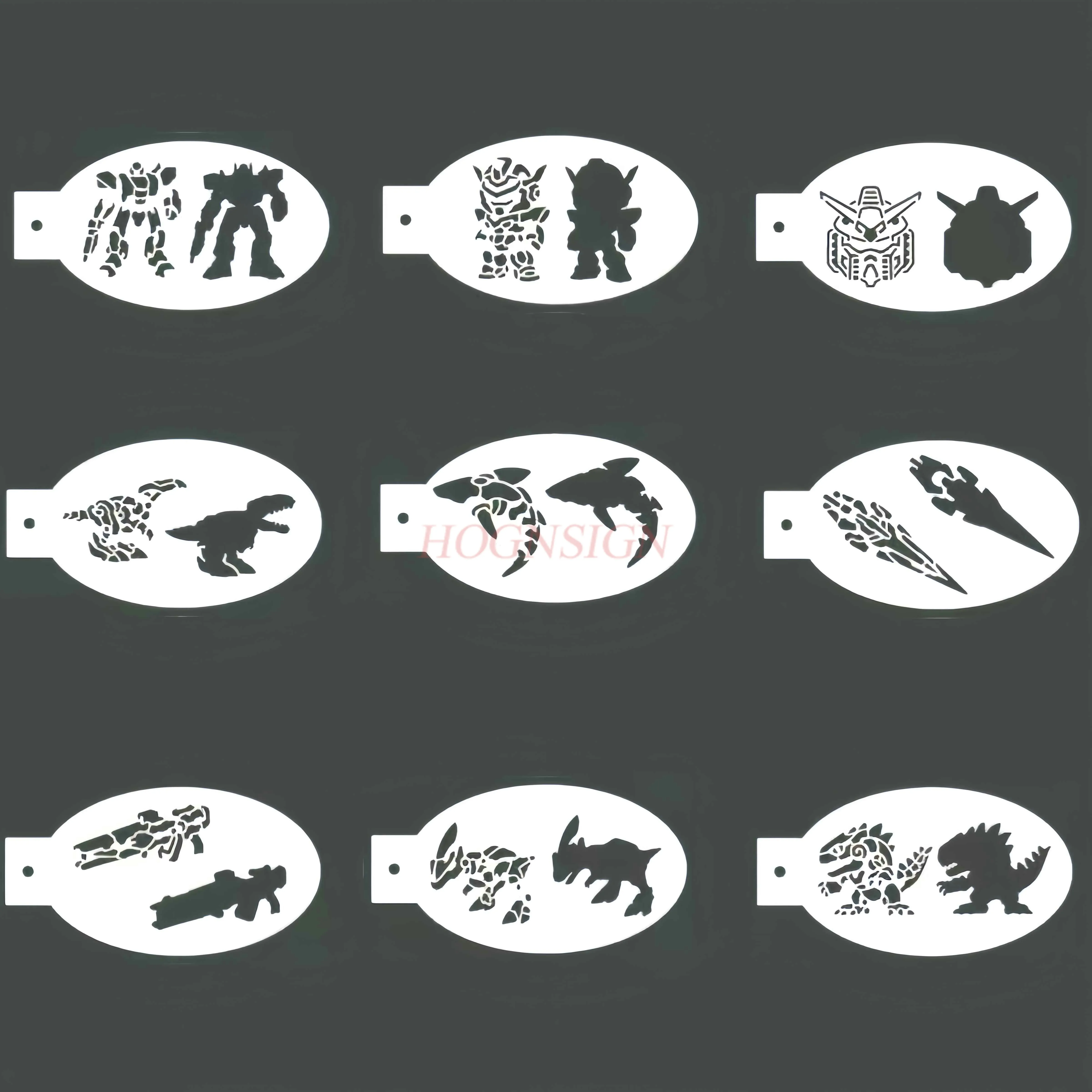 9PCS New children's facial painting template hollowed out mecha warrior boy tool cartoon pattern