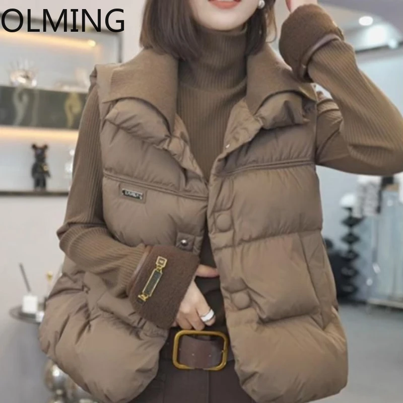 

2024 Autumn Winter Fashion Women's Down Vest Flip Collar Sleeveless Short Cardigan Commuter Top