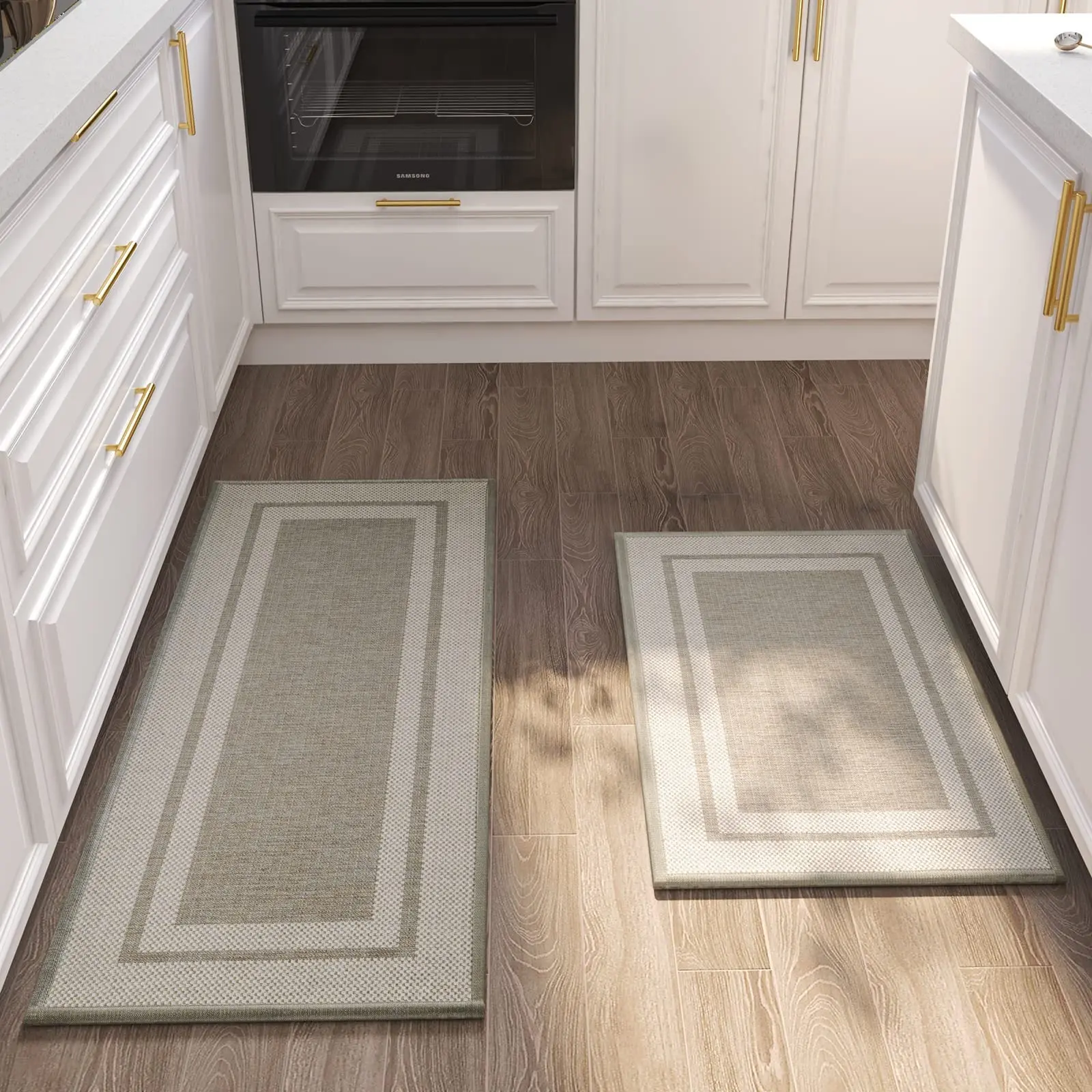 

Set of 2 Kitchen Rugs, Washable Non-Slip Rugs, Woven Kitchen Mats with Natural Rubber Bottom, Stain Absorbent Mats, Room Rugs