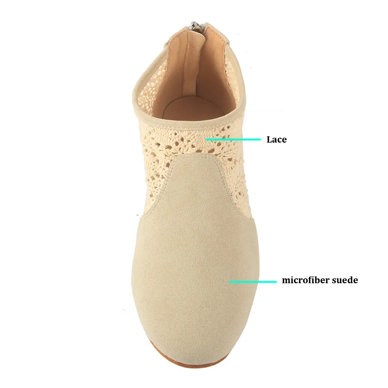 Venus attira stivali da ballo beige morbidi in pelle scamosciata con rete di pizzo salsa latina sala da ballo scarpe da ballo comode stivaletti per le donne