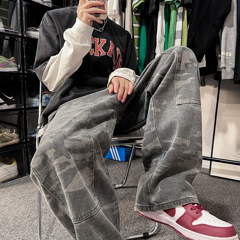 

Мужские камуфляжные прямые брюки для спецодежды, осень-зима, большие размеры 250, повседневные свободные брюки, модные длинные брюки