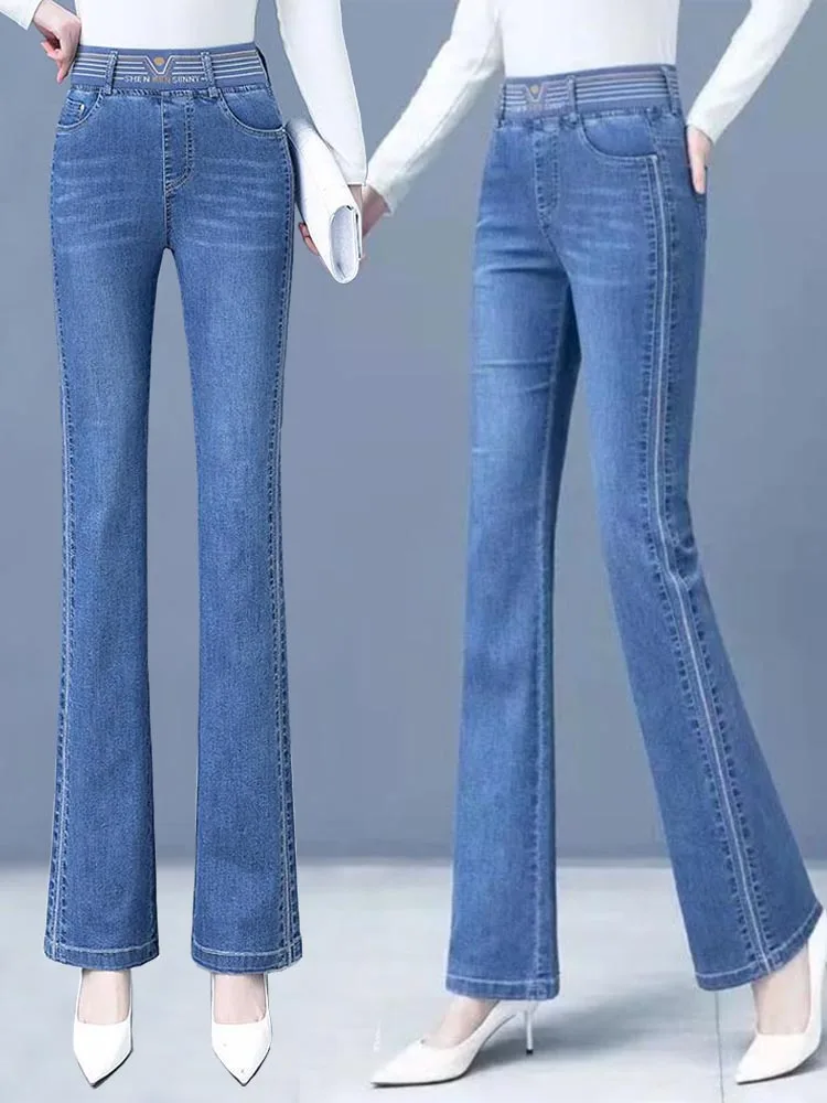 Faionable High-Waist Elastic Waist Slim Fit Denim Jeans Damen Herbst Winter New Sle Micro Flared Pants Stretchy Bell Bo...