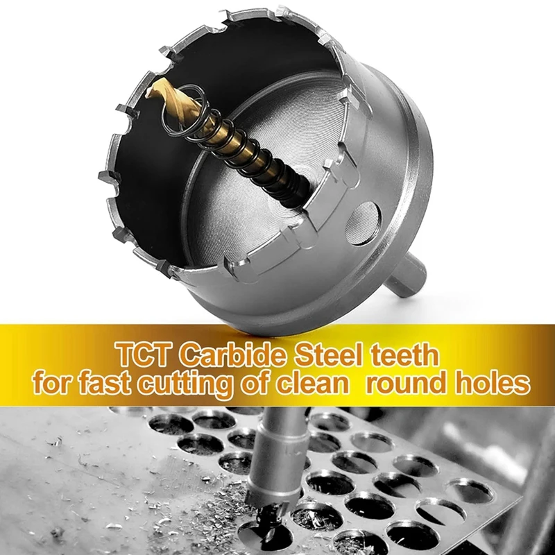 Hole Saw Set For Hard Metal,2-3/8 Inch Tungsten Carbide Tipped Hole Saw Cutter With Titanium Plated Pilot Drill Bit Easy Install