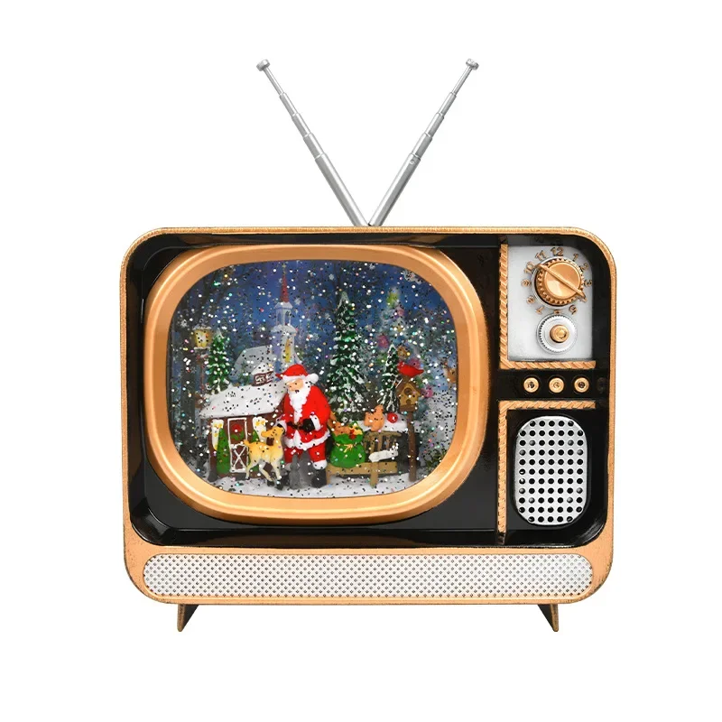 

Christmas decoration retro interior TV luminous music box music box model holiday gift window tabletop ornament