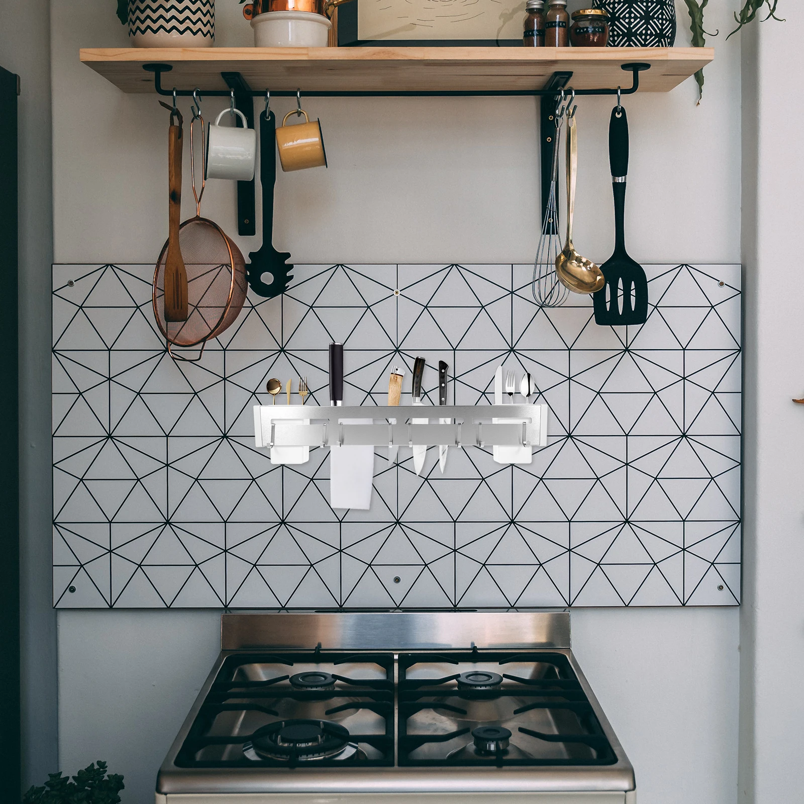 

Stainless Steel Wall Mounted Holder Rack 50cm Silver Easy Install No Drill Kitchen Tool Storage ganizer
