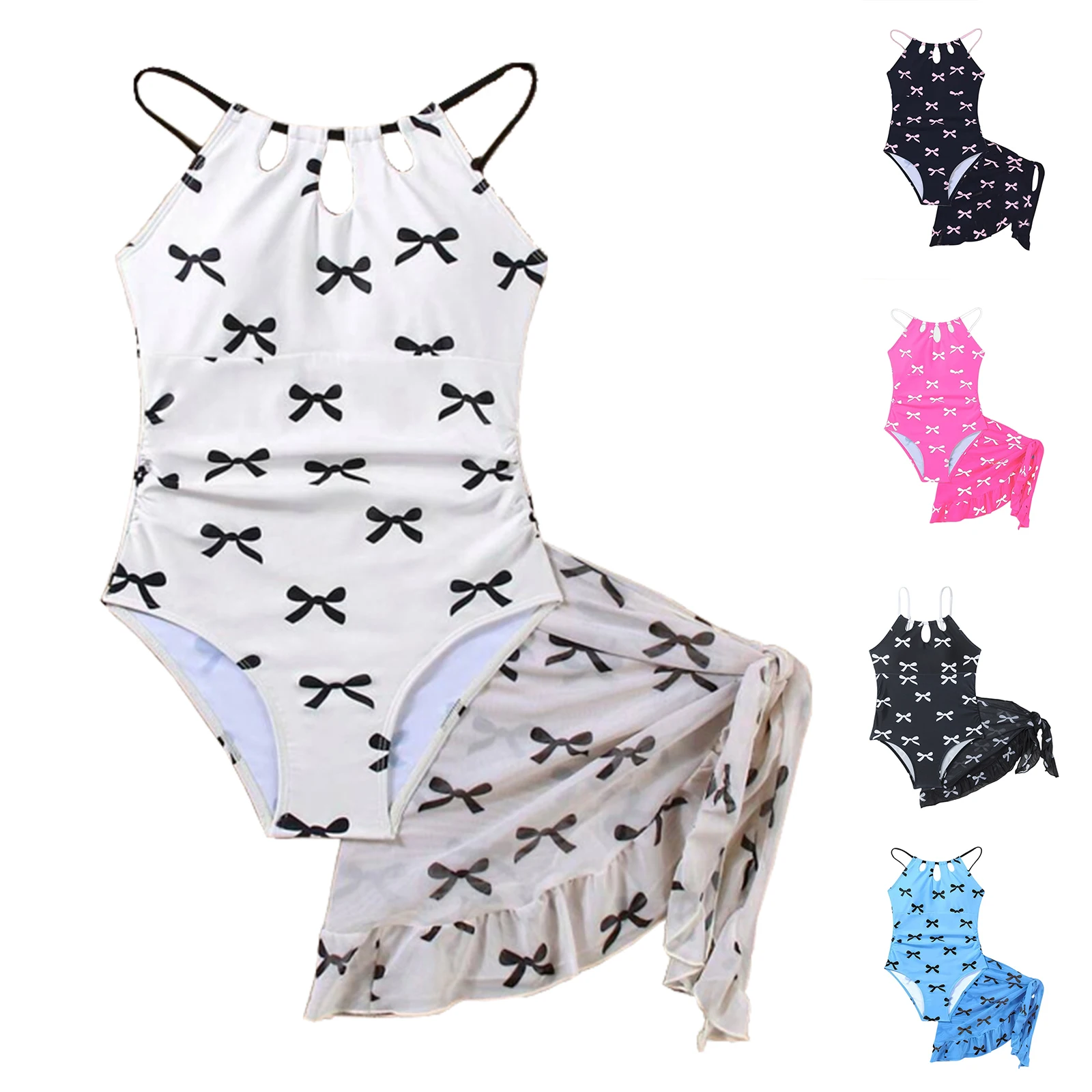

2026 Korean Style One Piece Swimsuit Pocket Design Cover up Slimming Print Swimwear Teen Bikini Swimwear For Kids