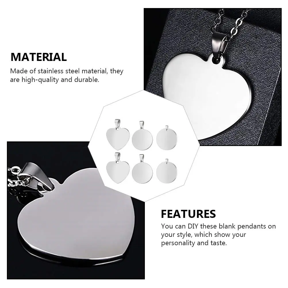

6Pcs Stainless Steel Dog Tag Pendants Blank Stamping Tags DIY Necklace Key Chain Engraving Craft Blanks Blank Stamping Tags