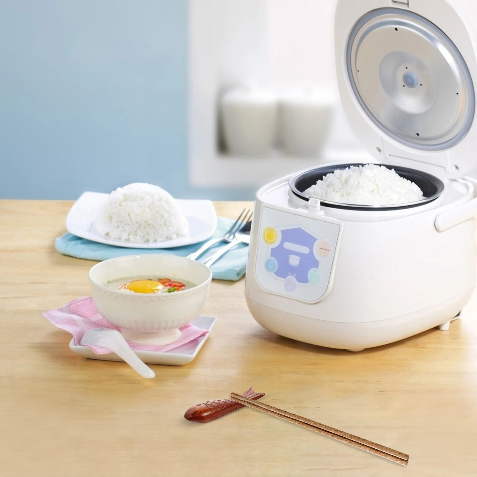 

4Pcs Wooden Chopstick Supports Fish Design Natural Wood Chopstick Rest for Tableware Dining Supply Chopsticks Rack Kitchen