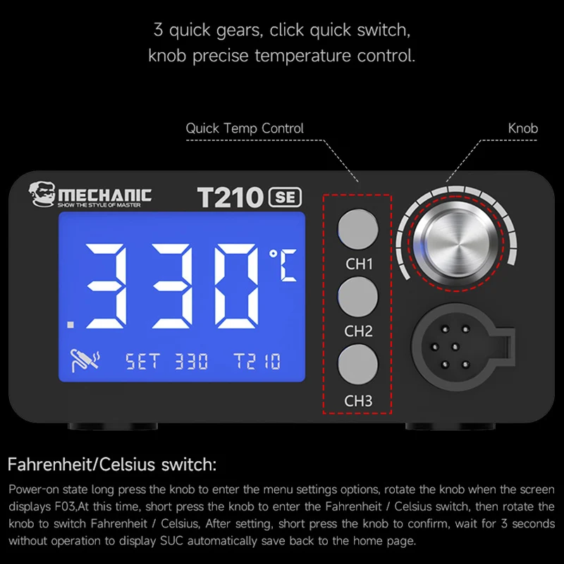 Imagem -03 - Estação de Soldadura Mecânica T210 Display Digital Led Aquecimento Rápido em Segundos Temperaturas de Memória Sono Automático