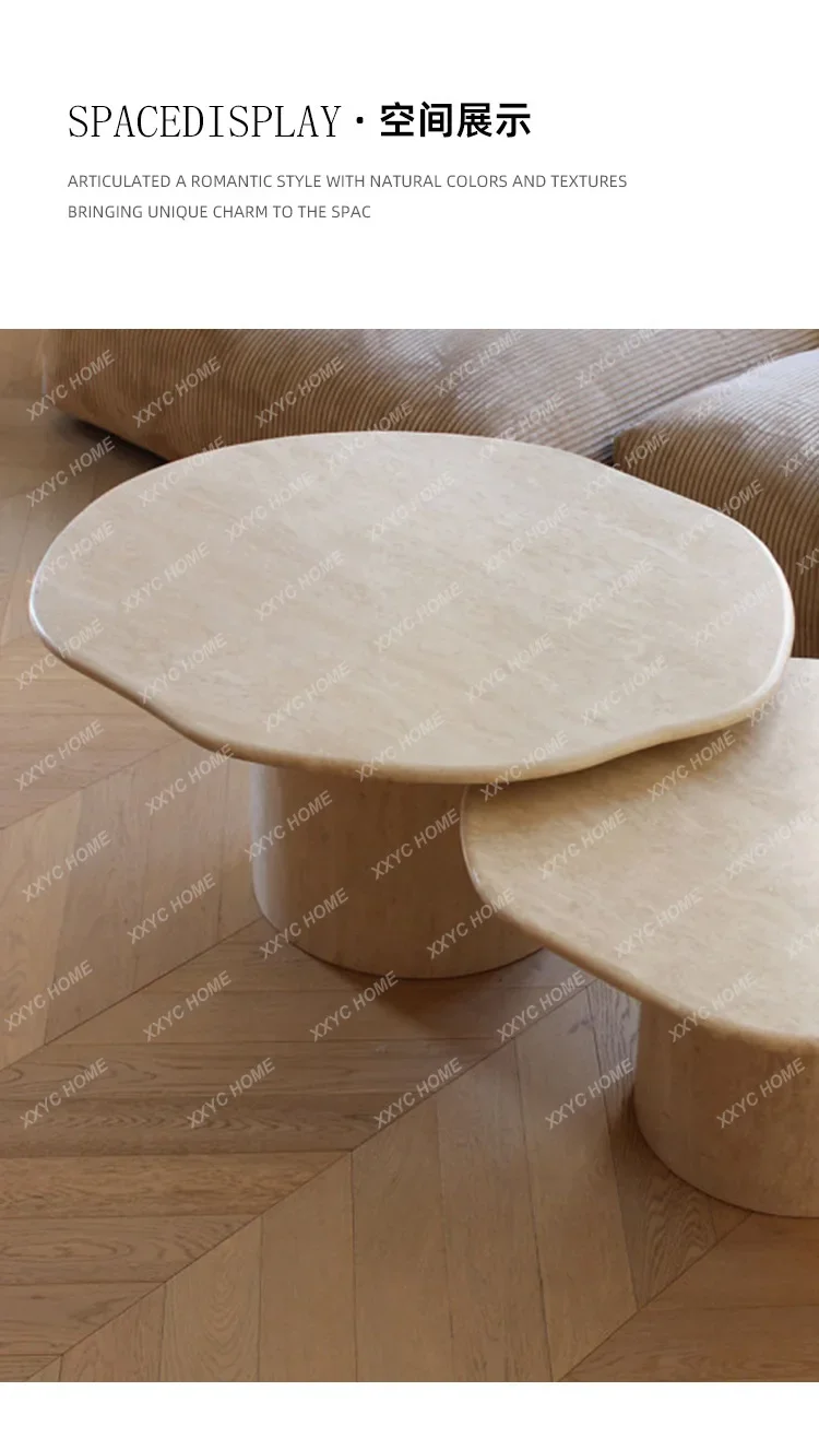 HMJ  size round combination coffee table villa living room Roman travertine special-shaped coffee table wabi sabi coffee table