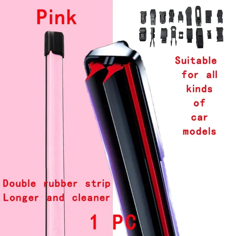 

Pink Car Windshield Wiper Blades Universal Soft Double Layer Rubber Frameless Bracketless Wipers 14" 16" 19" 20" 21" 22" 24"26"