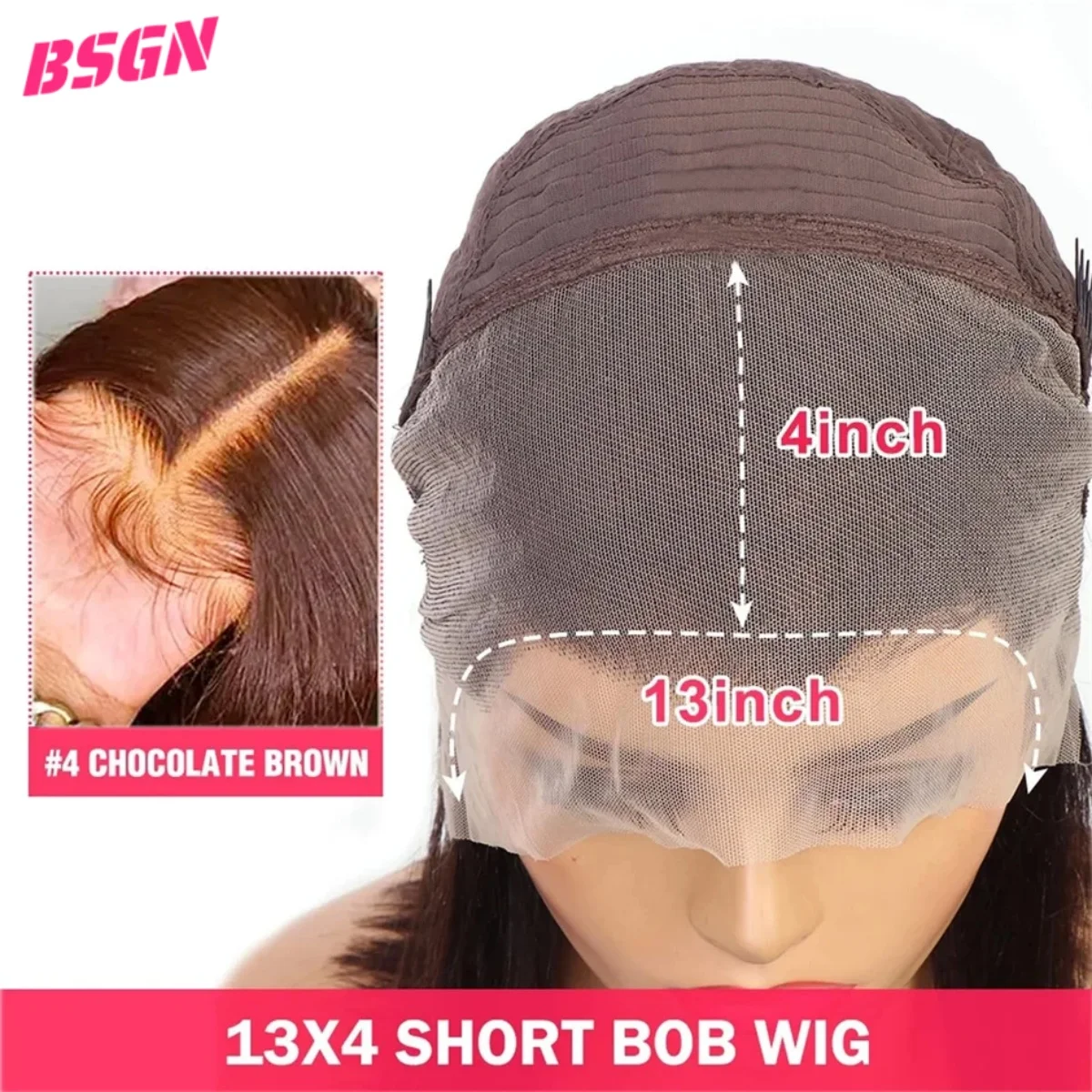 BSGN Chocolate Bob Wigs 220% 13X4 HD Transparent Lace Frontal Wigs Human Hair 100% Human Hair For Woman Pre Plucked Glueless Wig image 6
