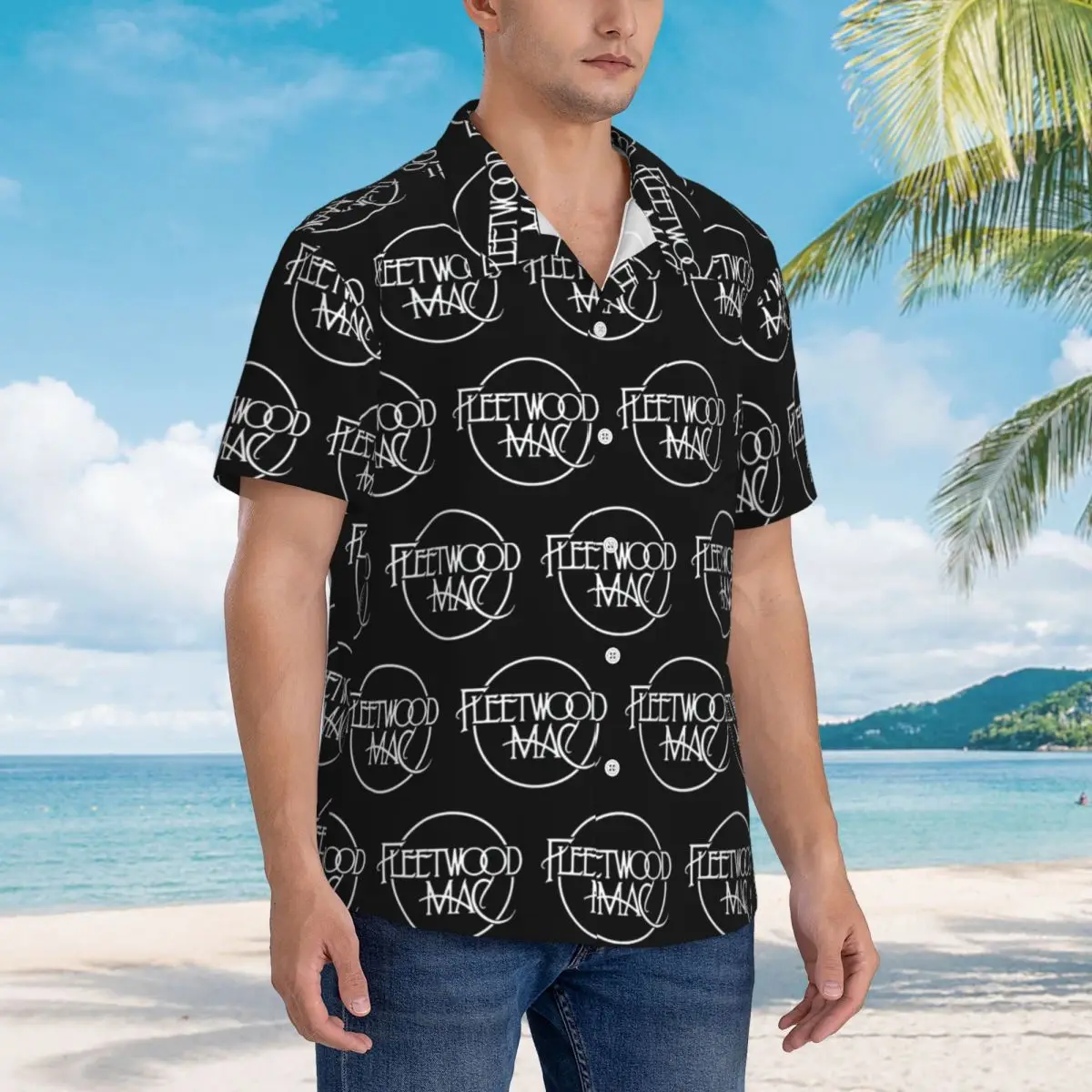 

Classic Logo Fleetwood Mac Hawaiian Shirts Casual Men Short Sleeve Shirt for Summer Beach Men's Lapel Tops