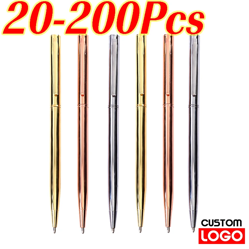 

20-200 Pens Engrave Name Metal Ballpoint Pens Custom Logo Advertising Pen for Student Ball Pen Gifts School Office Supplies