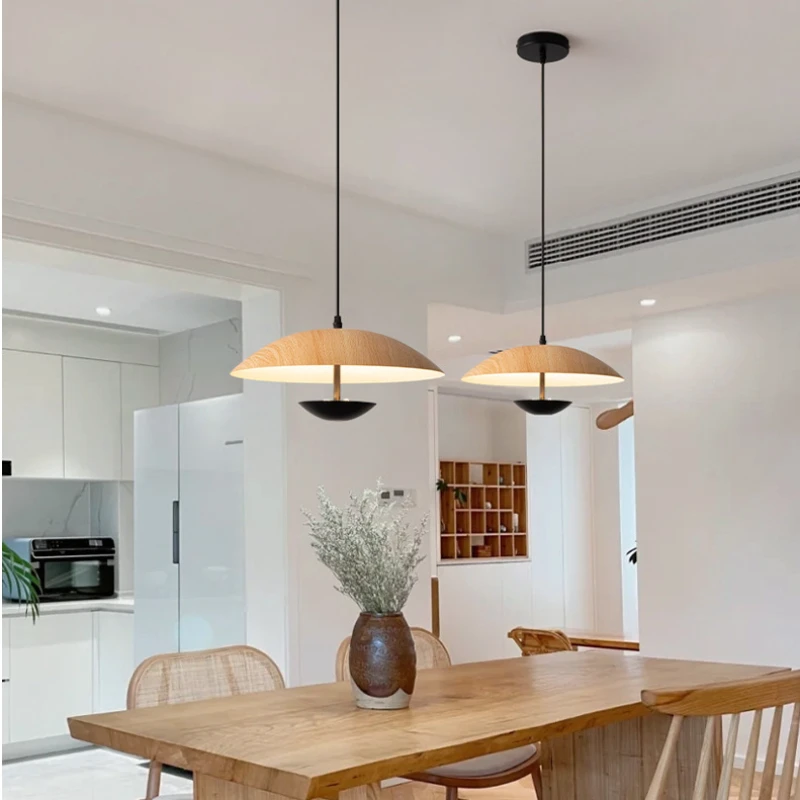 Imagem -03 - Nordic Circular Wood Grain Led Pendant Lights Pendurado Lâmpada para Mesa Sala de Jantar Escritório Mesas Corredor Lustre Decoração de Casa